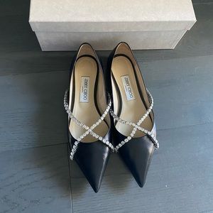 Jimmy choo black nappa leather pointed toe flat